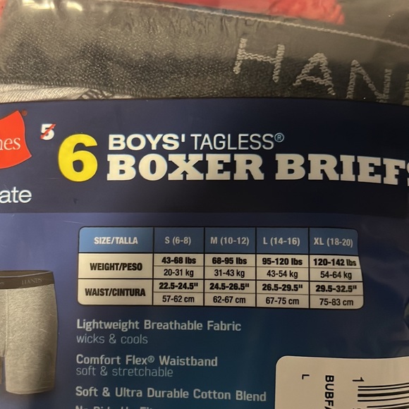 Hanes super soft lightweight tagless boxer briefs. SZ 14/16 buy 5 get 1 free . - Picture 3 of 3